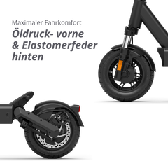 Öldruckfeder vorne und Elastomerfeder hinten am E-Scooter
