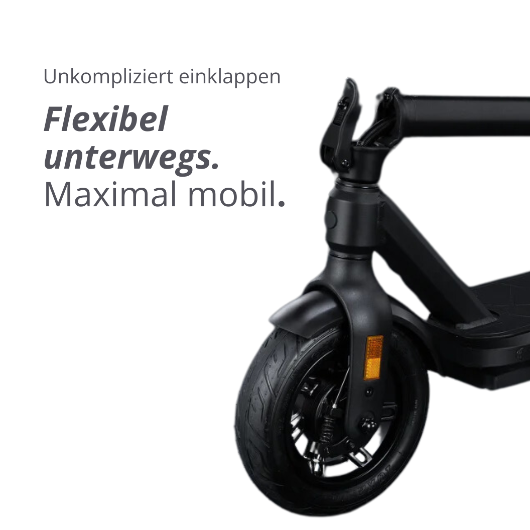 VMAX E-Scooter zusammengeklappt für einen einfachen Transport